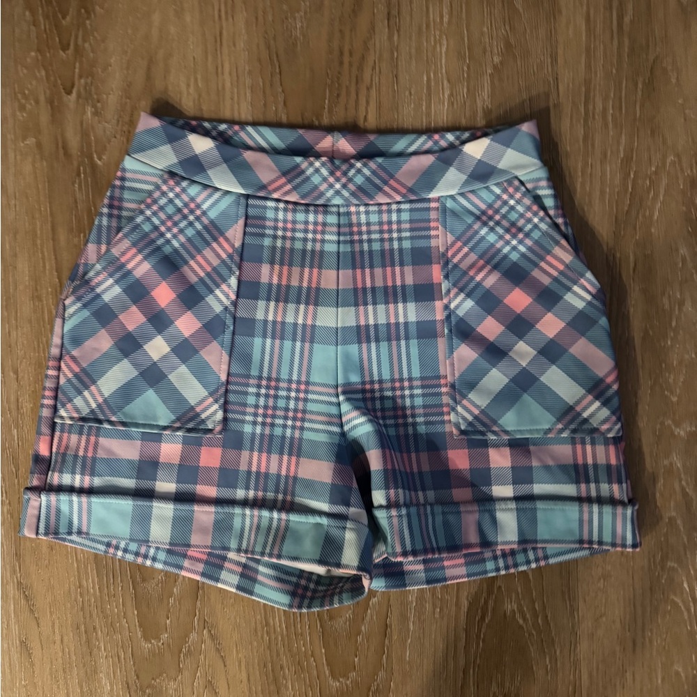 Blackmilk High Waist Plaid Shorts - Pink and Blue